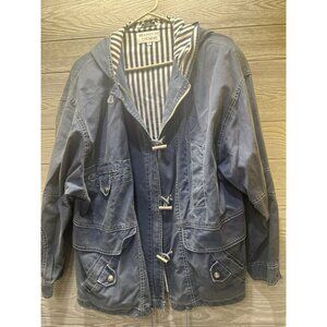 Brandon Thomas Vintage 80s Denim Jacket Zipper Toggle Size Medium Striped Lining